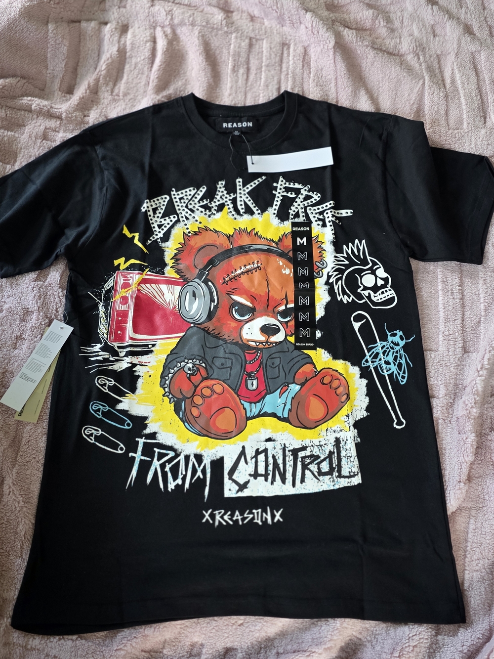 Reason Black Tee with Multicolor Teddy Graphic
